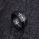 Anel Titânio Preto Cruz Prata Religiosa Luxo