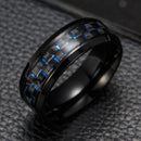 Anel Tungstenio Preta com Fibra De Carbono Azul