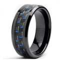 Anel Tungstenio Preta com Fibra De Carbono Azul