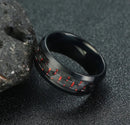 Anel Tungstenio Preta com Fibra De Carbono Azul